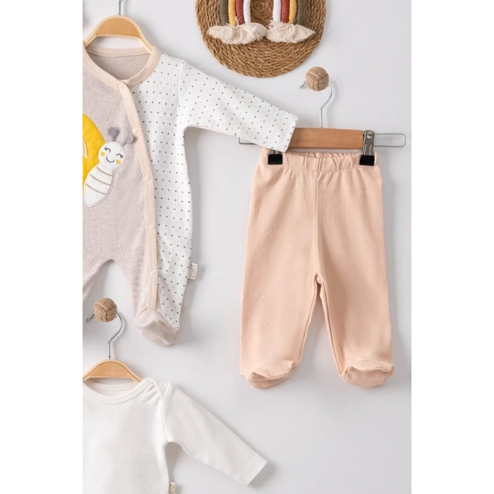 Kelebek Nakışlı Tulumlu % 100 Pamuk Erkek Bebek 5li Set