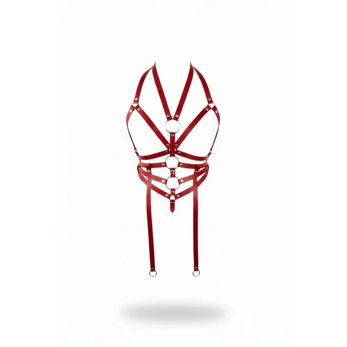 Kırmızı Göğüs Harness Deri Halka Detaylı Vücut Aksesuarı - Brf23