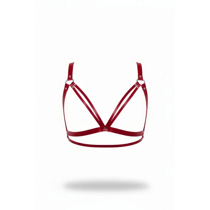 Kırmızı Göğüs Harness Suni Deri Metal Halka Detaylı - Brf238