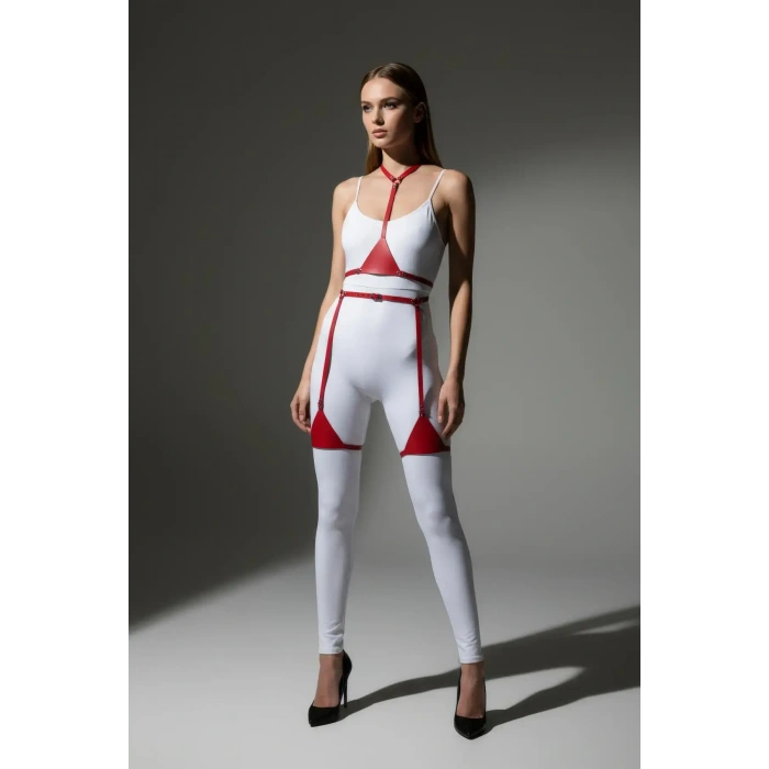 Kırmızı Harness Takım Deri Ayarlanabilir Tam Vücut Seti - Brf226