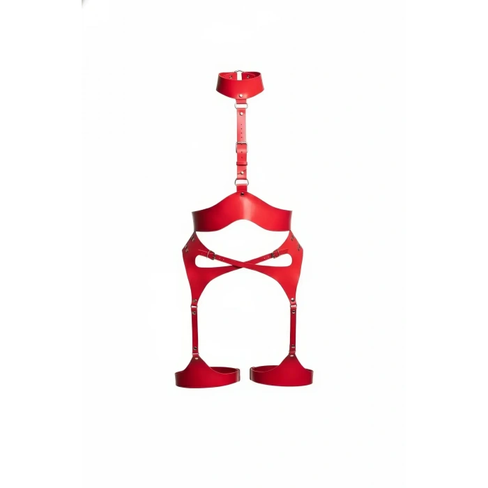 Kırmızı Harness Takım Gerdanlık Detaylı Tokalı Deri - Brf1196