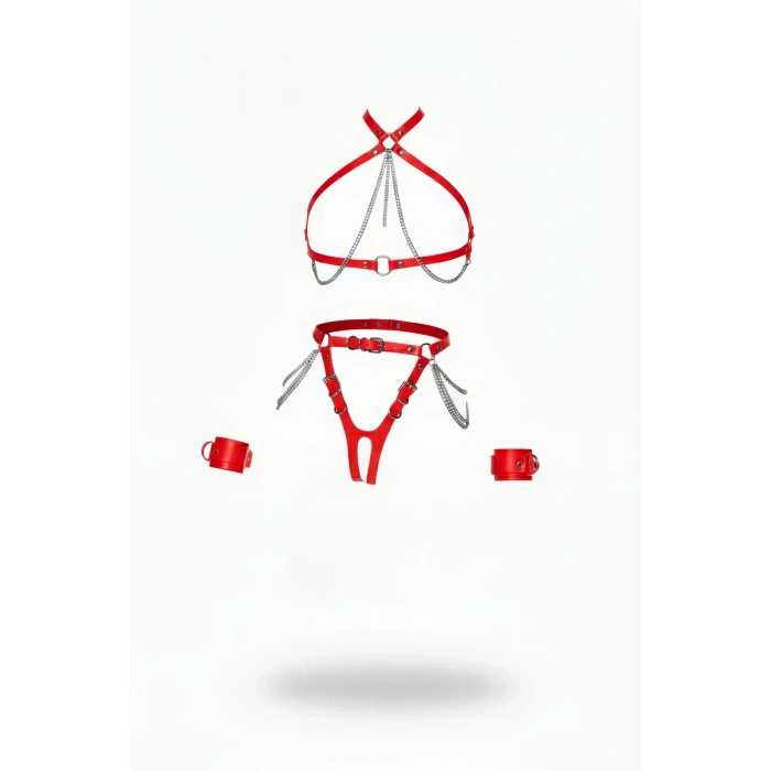 Kırmızı Harness Takım Zincir Detaylı 4 Parça Vücut Seti - Brf1224