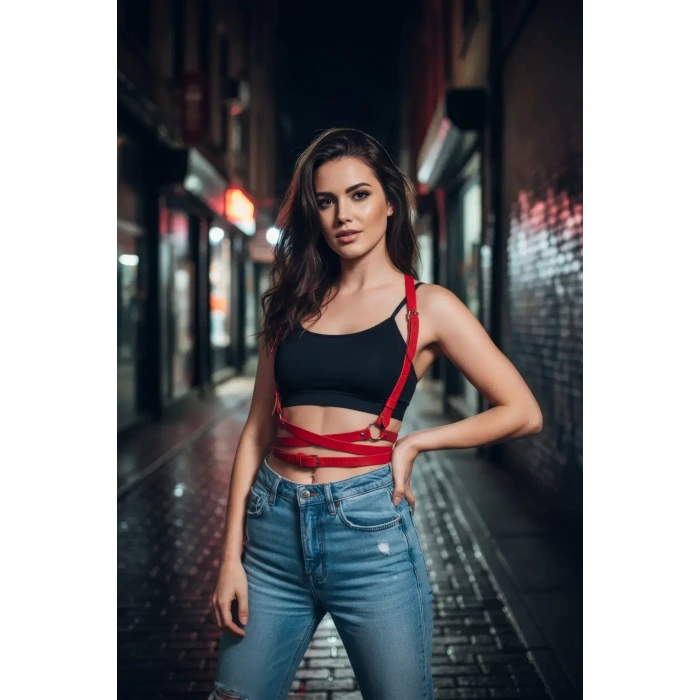 Kırmızı Kadın Kemer Çapraz Bağlamalı Vücut Aksesuarı - Brf198