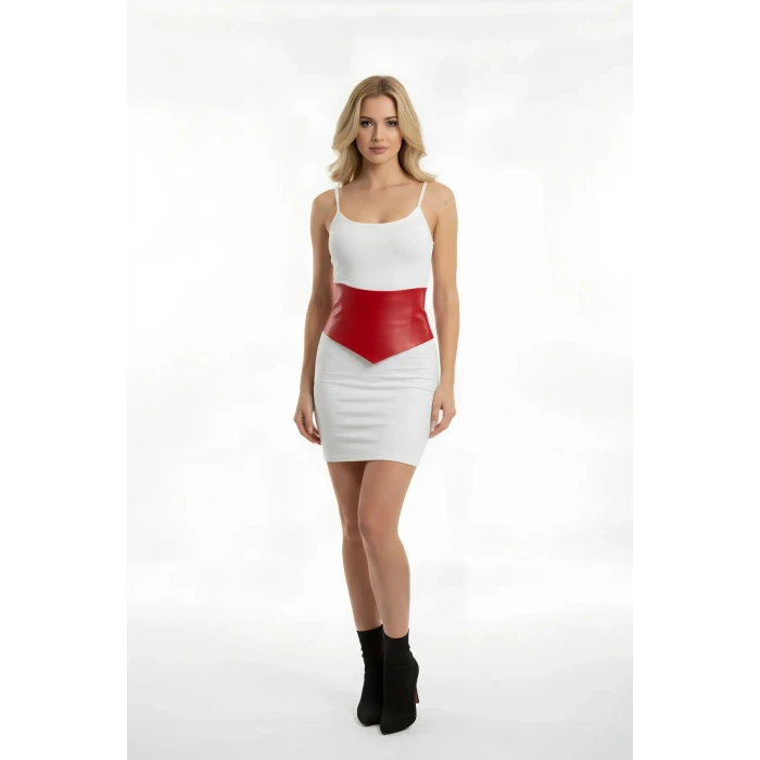 Kırmızı Kadın Kemer Geniş Korse Bel Aksesuarı - Brf1112