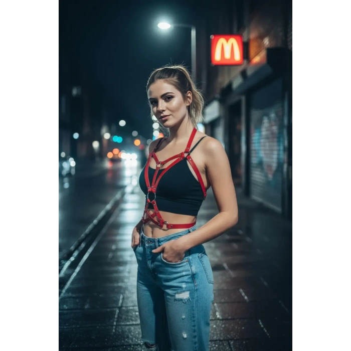 Kırmızı Kadın Kemer Halka Detaylı Vücut Kemer - Brf107