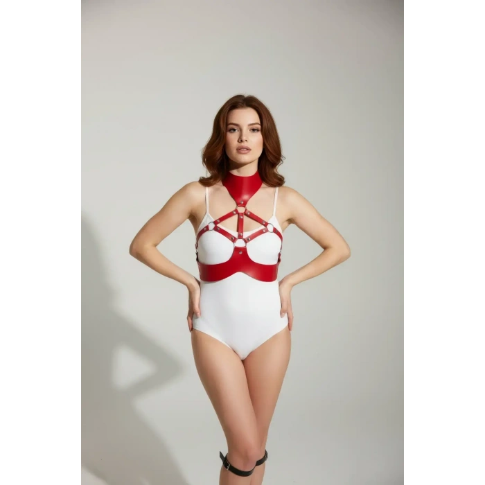 Kırmızı Kadın Kemer Suni Deri Vücut Korse Aksesuarı - Brf1237