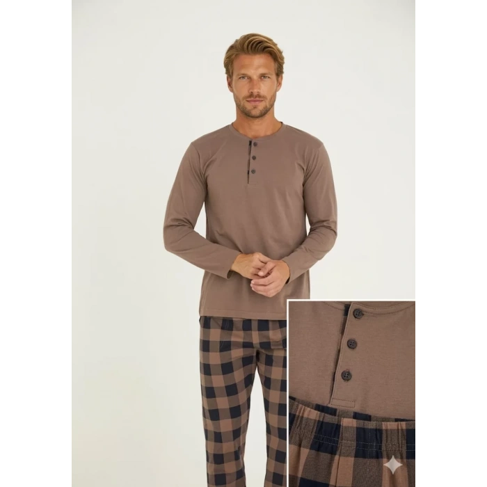 Kly Erkek Pijama Takımı Kahve Rengi 9221 |yoncatoptan