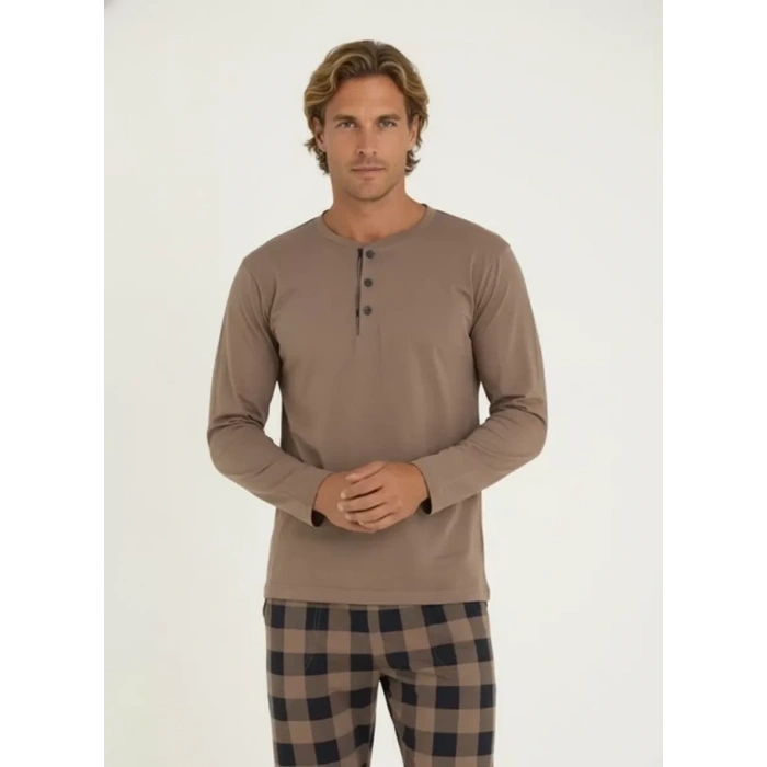 Kly Erkek Pijama Takımı Kahve Rengi 9221 |yoncatoptan