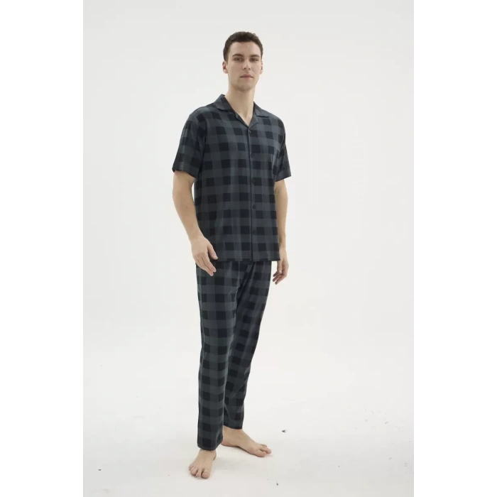 Kocabey Kkt-26158 Erkek Apaj Yaka Düğmeli Pijama Takımı