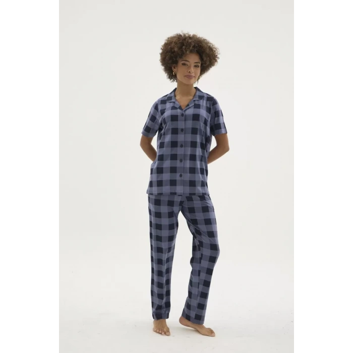 Kocabey Kkt-26158k Kadın Apaj Yaka Düğmeli Pijama Takımı