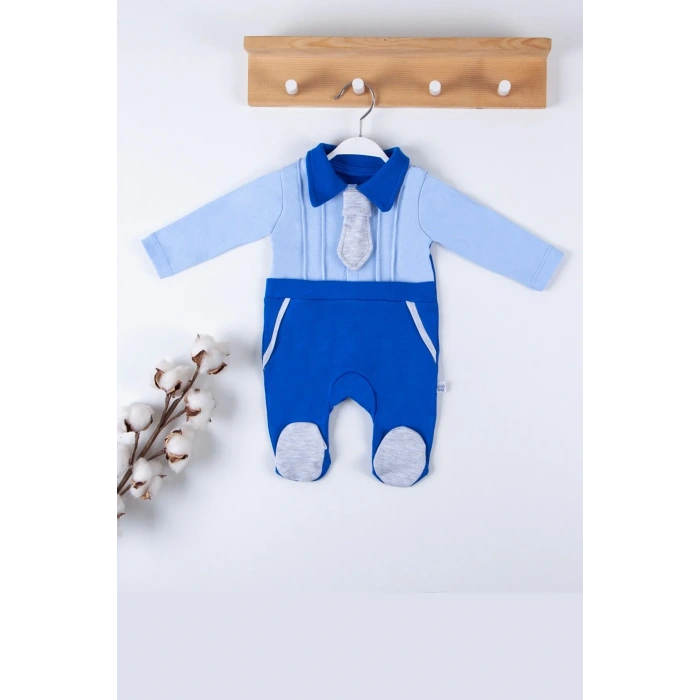 Kravat Aksesuarlı Ayaklı % 100 Pamuklu Erkek Bebek Tulumu