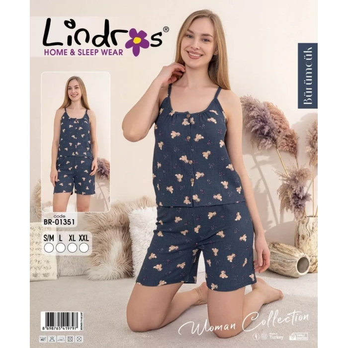 Lindros Br-01351 Kadın İp Askılı Bürümcük Düğmeli Şort Takım