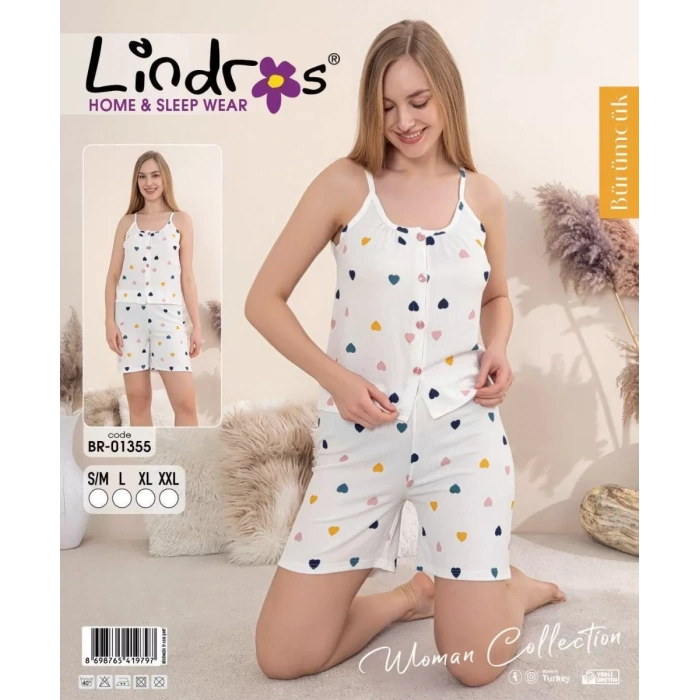 Lindros Br-01355 Kadın İp Askılı Bürümcük Düğmeli Şort Takım