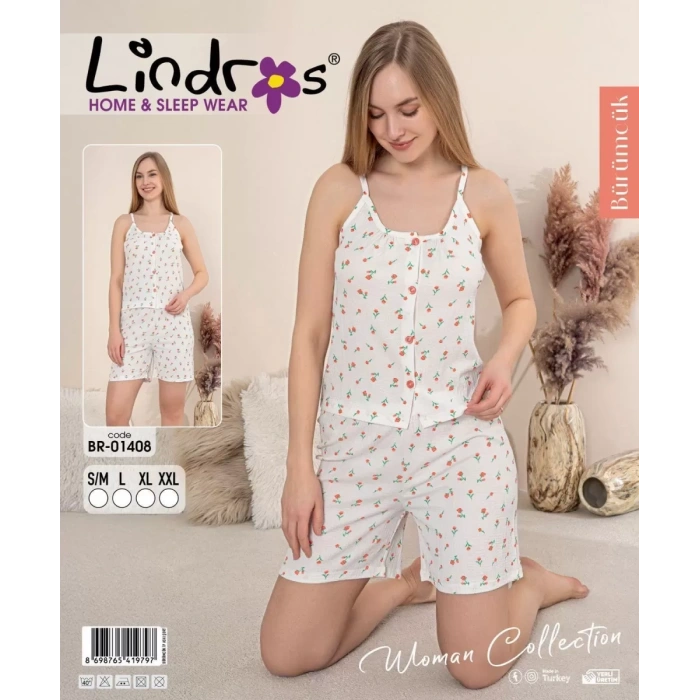 Lindros Br-01408 Kadın İp Askılı Bürümcük Düğmeli Şort Takım