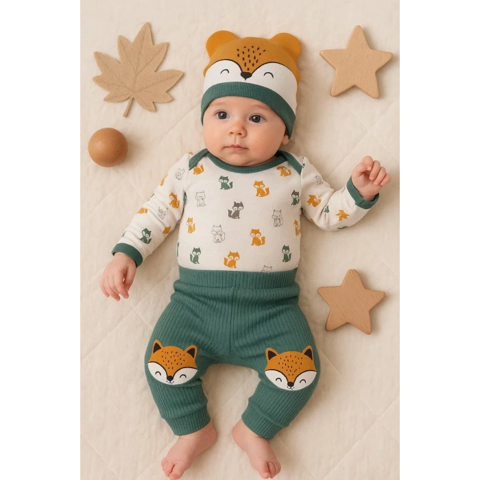 Little Fox Desenli 3lü % 100 Pamuklu Erkek Takım