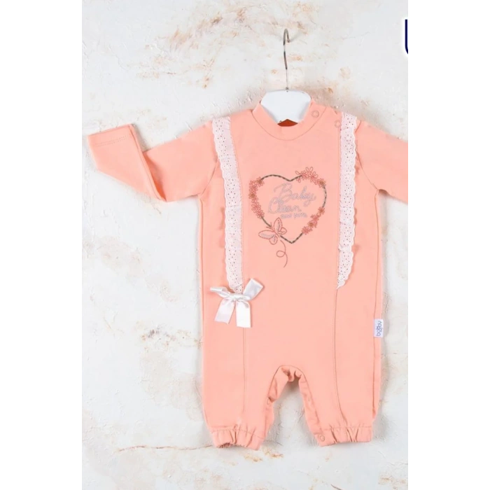 Love Kalp Nakışlı % 100 Pamuk Kız Bebek Tulumu