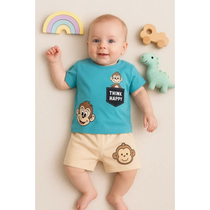 Maymun Desenli 2li Erkek Bebek Takım