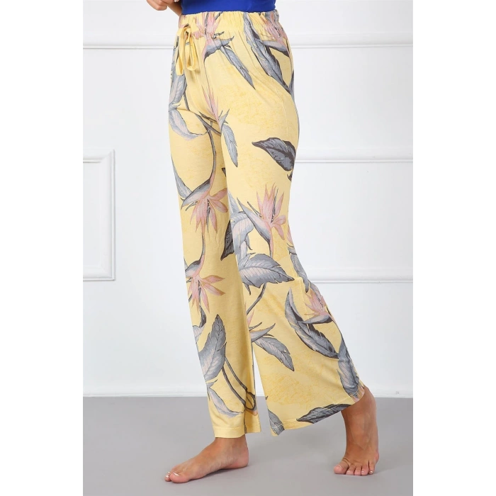 Moda Bayan Penye Bol Paça Pantolon Sarı