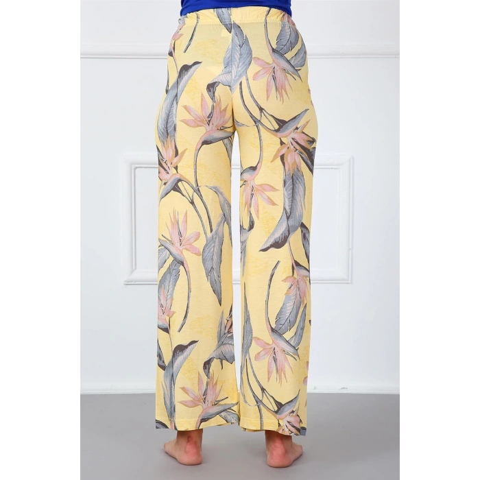 Moda Bayan Penye Bol Paça Pantolon Sarı
