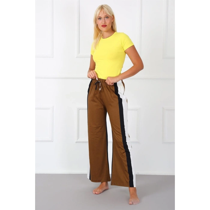 Moda Bayan Penye Bol Paça Pantolon Sütlü Kahve