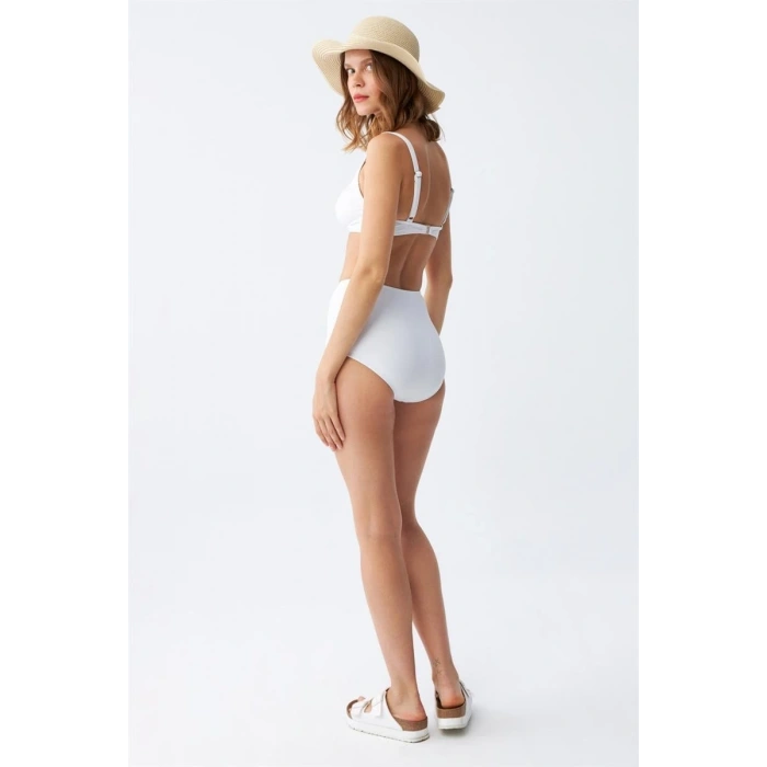 Moda Kadın Basic Beyaz Pedli Yüksek Bel Bikini Takımı