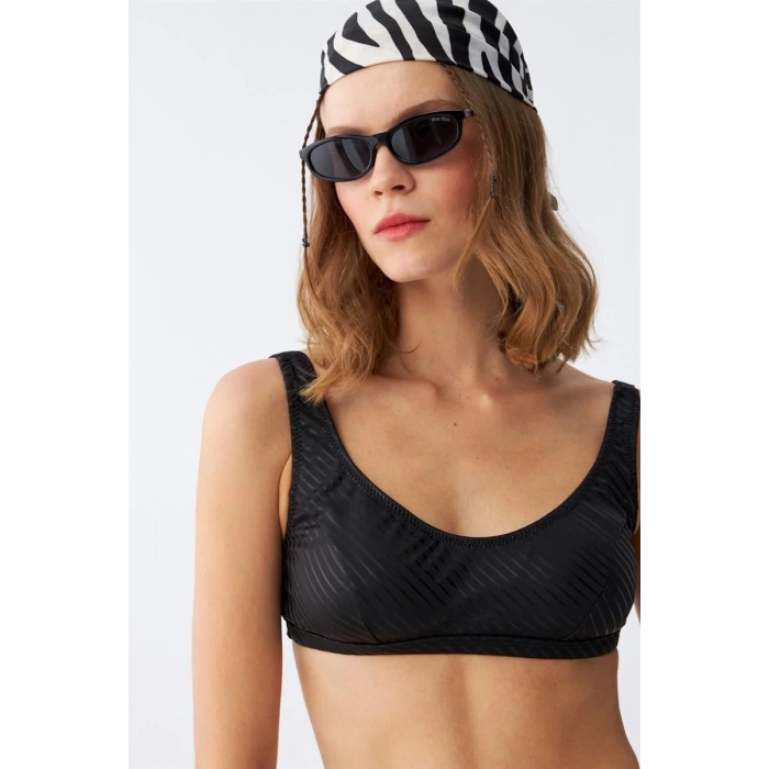 Moda Kadın Basic Siyah Pedli Yüksek Bel Bikini Takımı