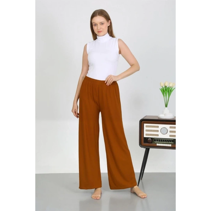 Moda Kadın Bürümcük Kumaş Hafif-Esnek Pantolon 210074 Kahve