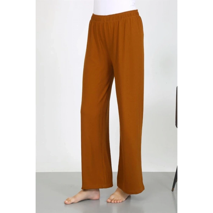 Moda Kadın Bürümcük Kumaş Hafif-Esnek Pantolon 210074 Kahve