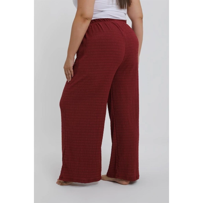 Moda Kadın Büyük Beden Bordo Rahat Kesim Baggy Tek Alt
