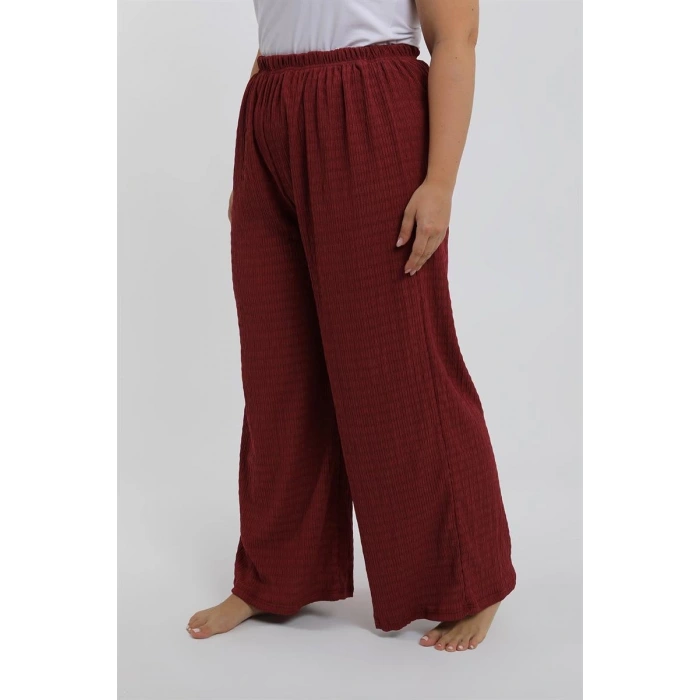 Moda Kadın Büyük Beden Bordo Rahat Kesim Baggy Tek Alt