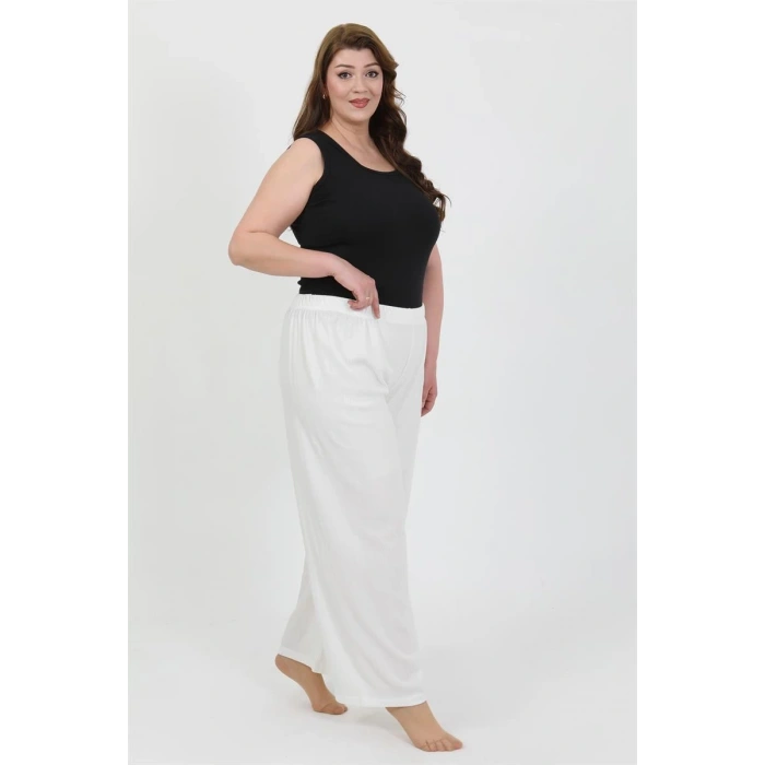 Moda Kadın Büyük Beden Bürümcük Pantolon Beyaz