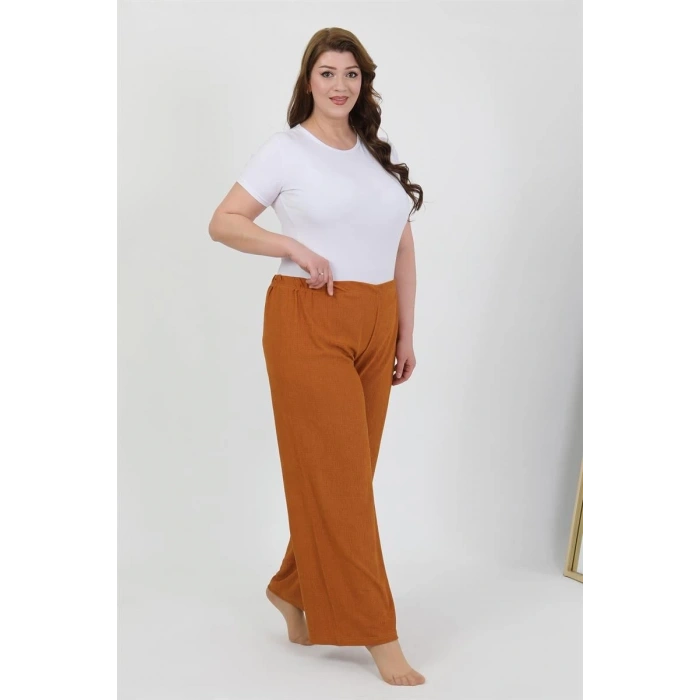 Moda Kadın Büyük Beden Bürümcük Pantolon Kremit