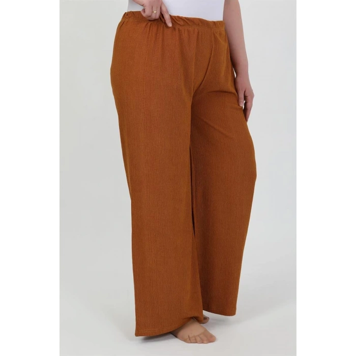 Moda Kadın Büyük Beden Bürümcük Pantolon Kremit