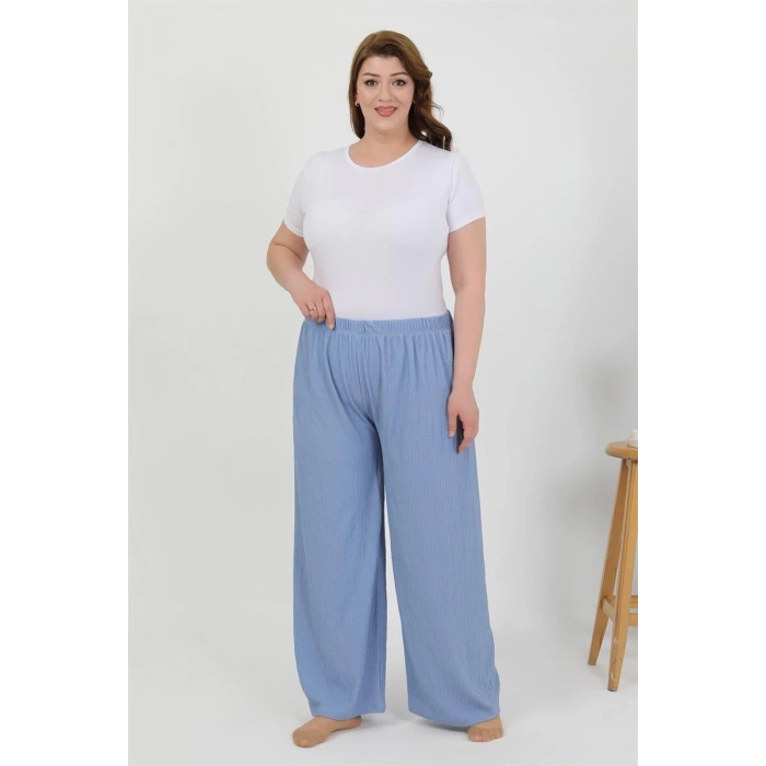 Moda Kadın Büyük Beden Bürümcük Pantolon  Mavi