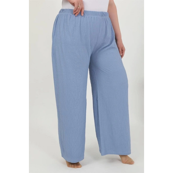 Moda Kadın Büyük Beden Bürümcük Pantolon  Mavi