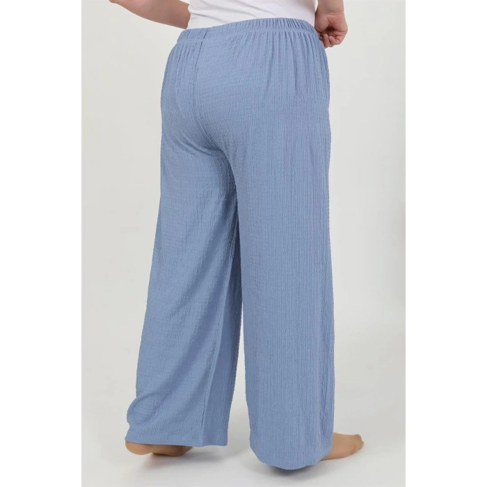 Moda Kadın Büyük Beden Bürümcük Pantolon  Mavi