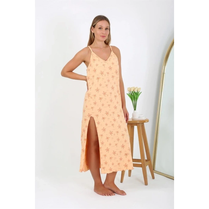 Moda Kadın Büyük Beden İp Askılı Uzun Gecelik