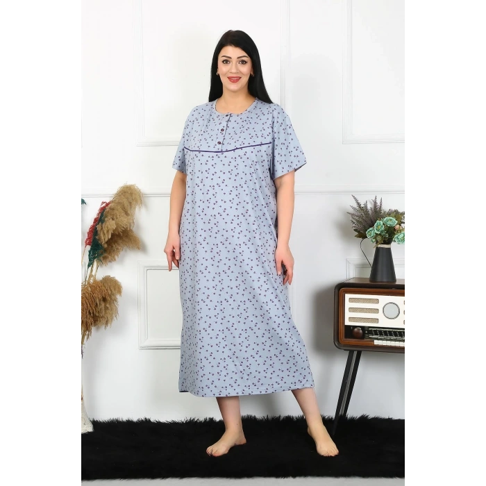 Moda Kadın Büyük Beden Kısa Kol İndigo Anne Gecelik