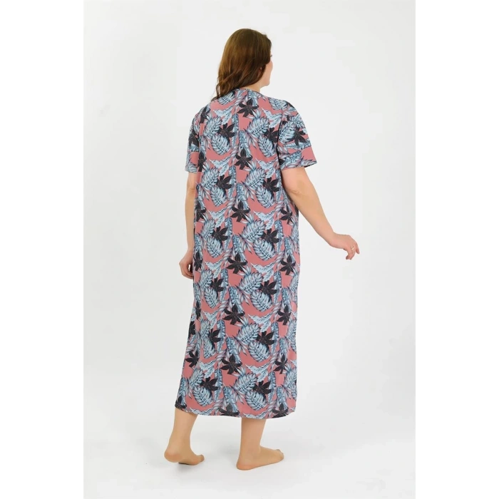 Moda Kadın Büyük Beden Kısa Kol Somon Anne Gecelik