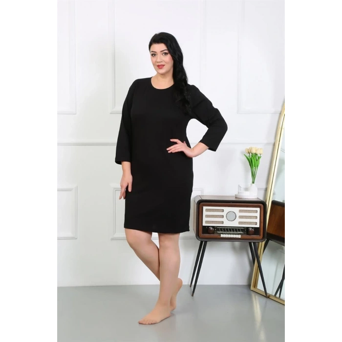 Moda Kadın Büyük Beden Penye Gecelik Ev Elbisesi Siyah