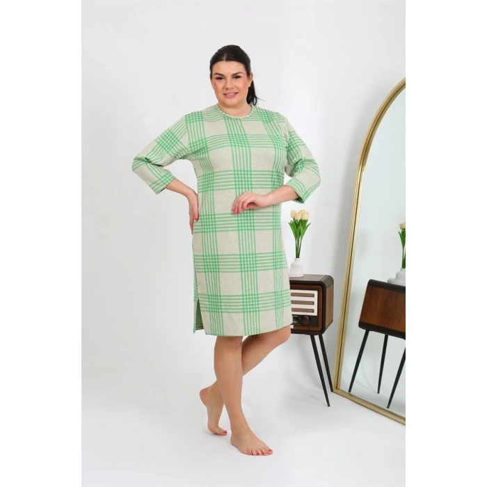 Moda Kadın Büyük Beden Penye Gecelik Ev Elbisesi Yeşil