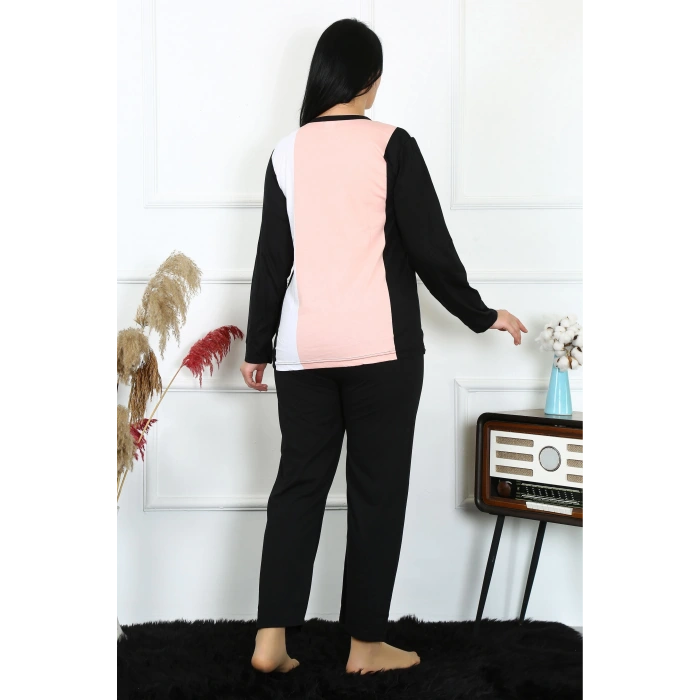 Moda Kadın Büyük Beden Penye Uzun Kol Pijama Takım