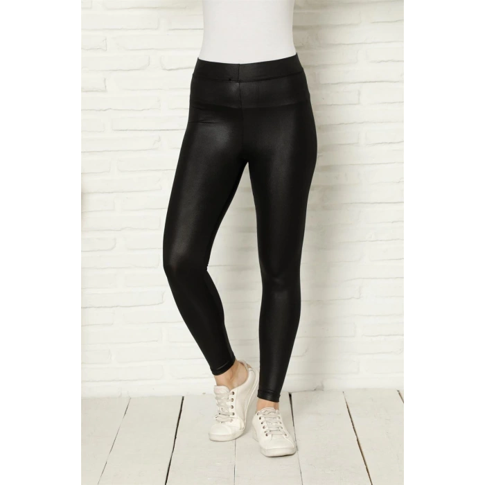 Moda Kadın Deri Tayt Siyah