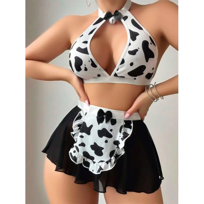 Moda Kadın Fantezi Dalmaçyalı Kostüm Takım Siyah