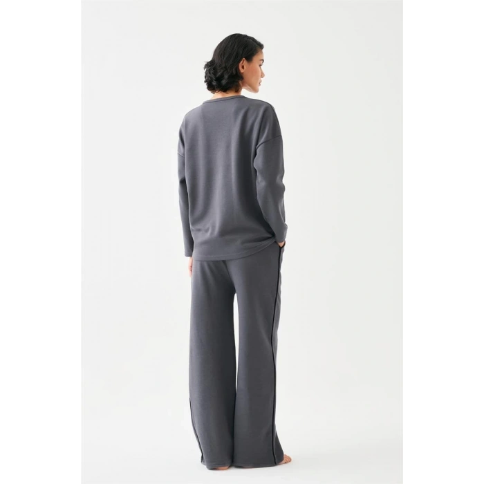 Moda Kadın Füme Balık Burcu Oversize 2 İplik Eşofman Ev Giyim Takımı