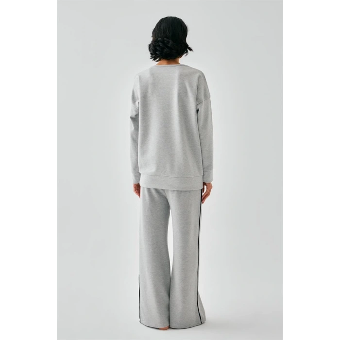 Moda Kadın Gri Balık Burcu Oversize 2 İplik Eşofman Ev Giyim Takımı