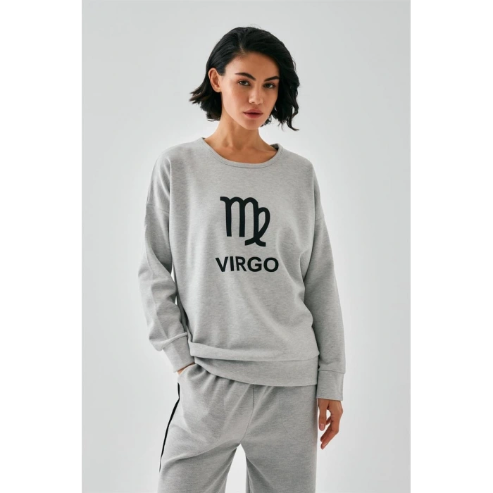 Moda Kadın Gri Başak Burcu Oversize 2 İplik Eşofman Ev Giyim Takımı