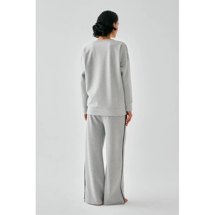 Moda Kadın Gri Başak Burcu Oversize 2 İplik Eşofman Ev Giyim Takımı