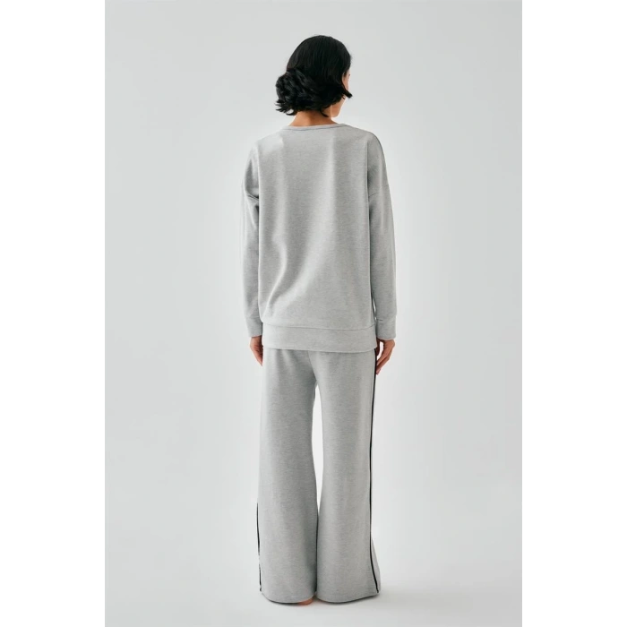 Moda Kadın Gri İkizler Burcu Oversize 2 İplik Eşofman Ev Giyim Takımı