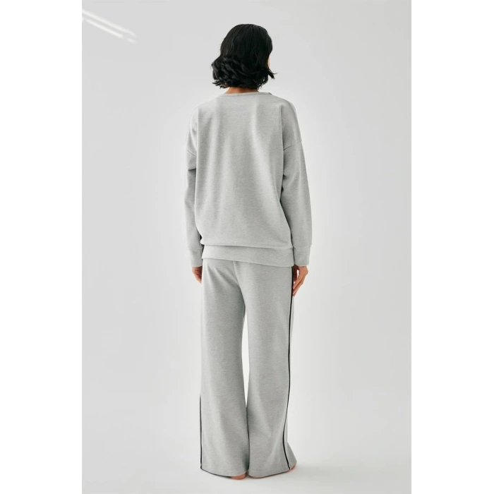 Moda Kadın Gri Kova Burcu Oversize 2 İplik Eşofman Ev Giyim Takımı